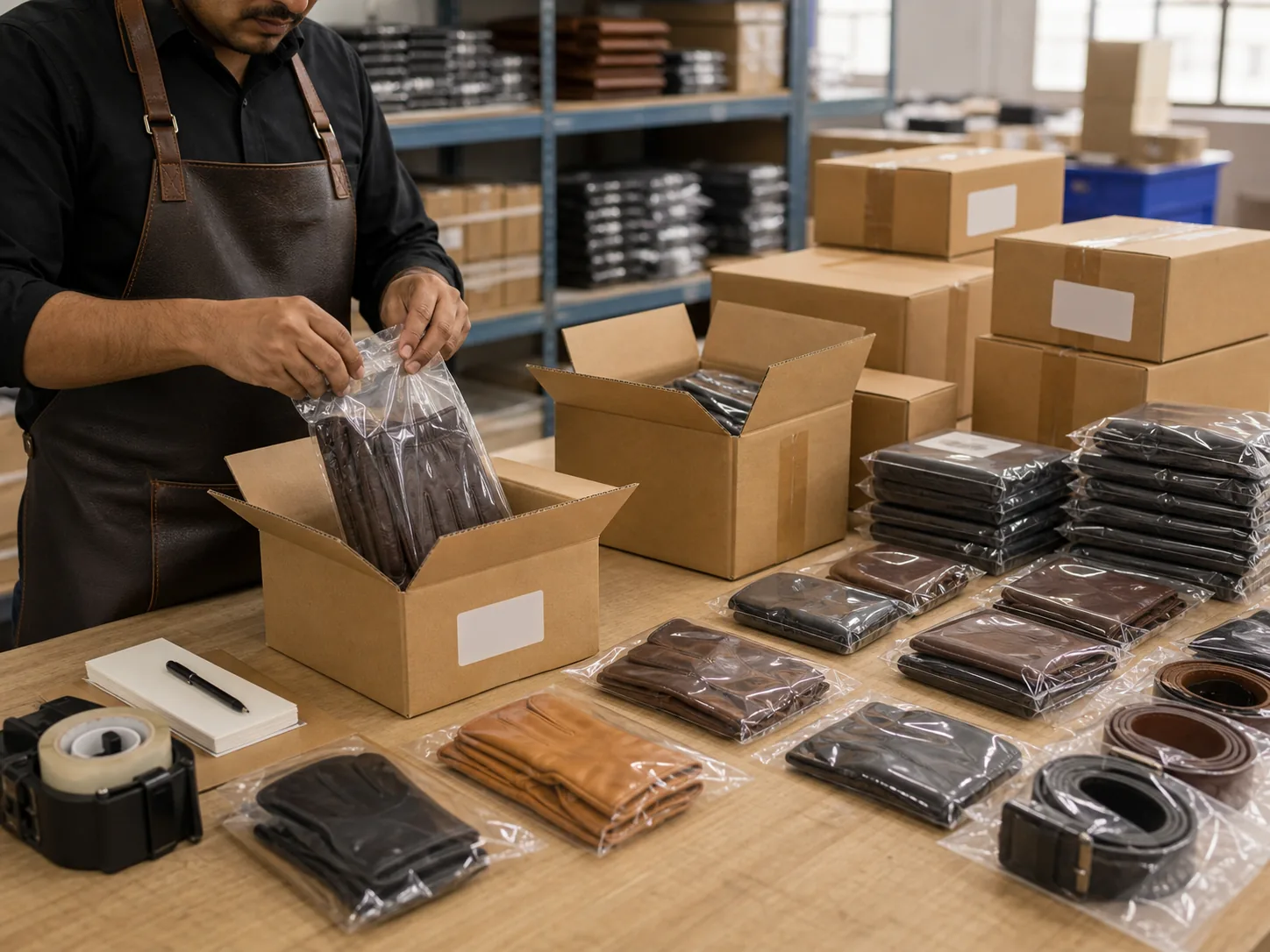 Packing and shipping leather products for export